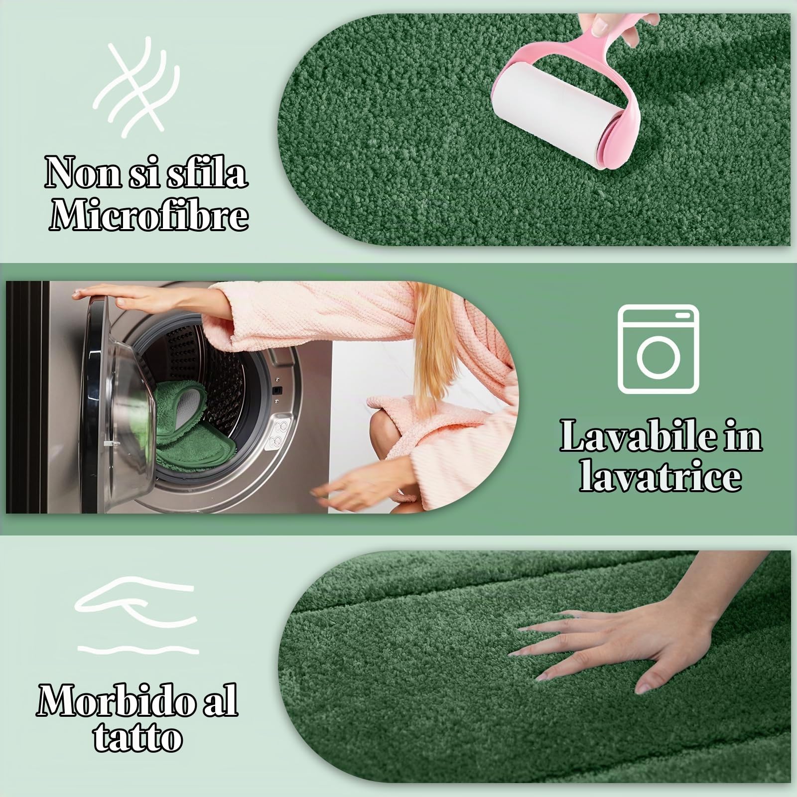 SOANNY Tappeto da Bagno 60x150 cm, Microfibra a Pelo Alto, Antiscivolo e Lavabile, Assorbente, Perfetto per Bagno e WC, Verde Bosco