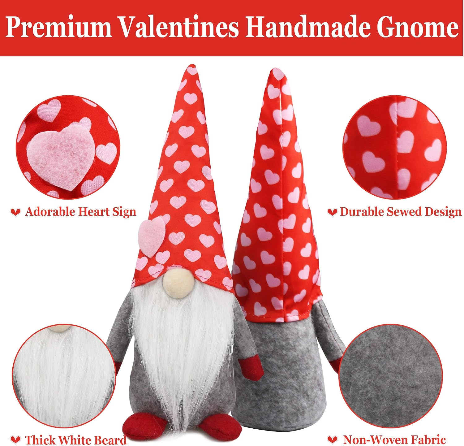 Partyprops 2Pcs Valentines Gnomes Plush Decorations - Valentines Day Mr & Mrs Handmade Swedish Tomte Decor - Valentines Home Table Elf Gnomes Decor Ornaments -Sweet Valentines Gift - 11inch