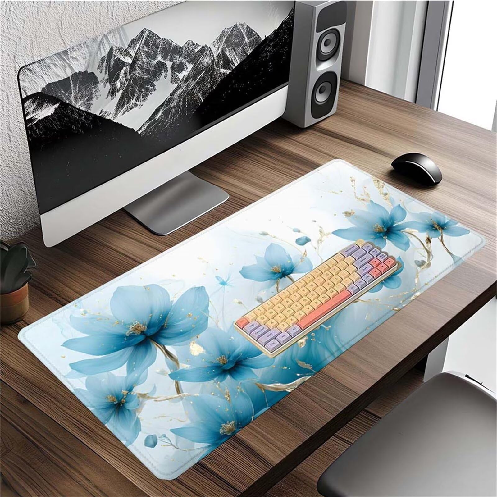 Alfombrilla Ratón Flor Sueño Alfombrilla Ratón XXL 1400x600x3mm Mouse Pad Resiste Salpicaduras, Extendida de Gran Tamaño con Bordes Cosidos, Mejora Precisión y Velocidad, Antideslizante,Duradera y-261