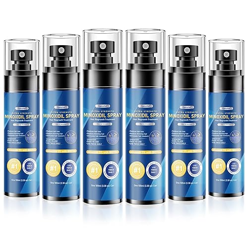 Spray de minoxidil al 5% para hombres, paquete de 6, impregnado con biotina, tratamiento para el crecimiento del cabello, soporta cabello y barba