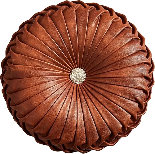 Miniatura 11 de EUCIOR Almohadas Decorativas Doradas, Almohada Circular, Almohadas Decorativas Plisadas de Calabaza Hechas a Mano, Almohadas Doradas, Almohadas