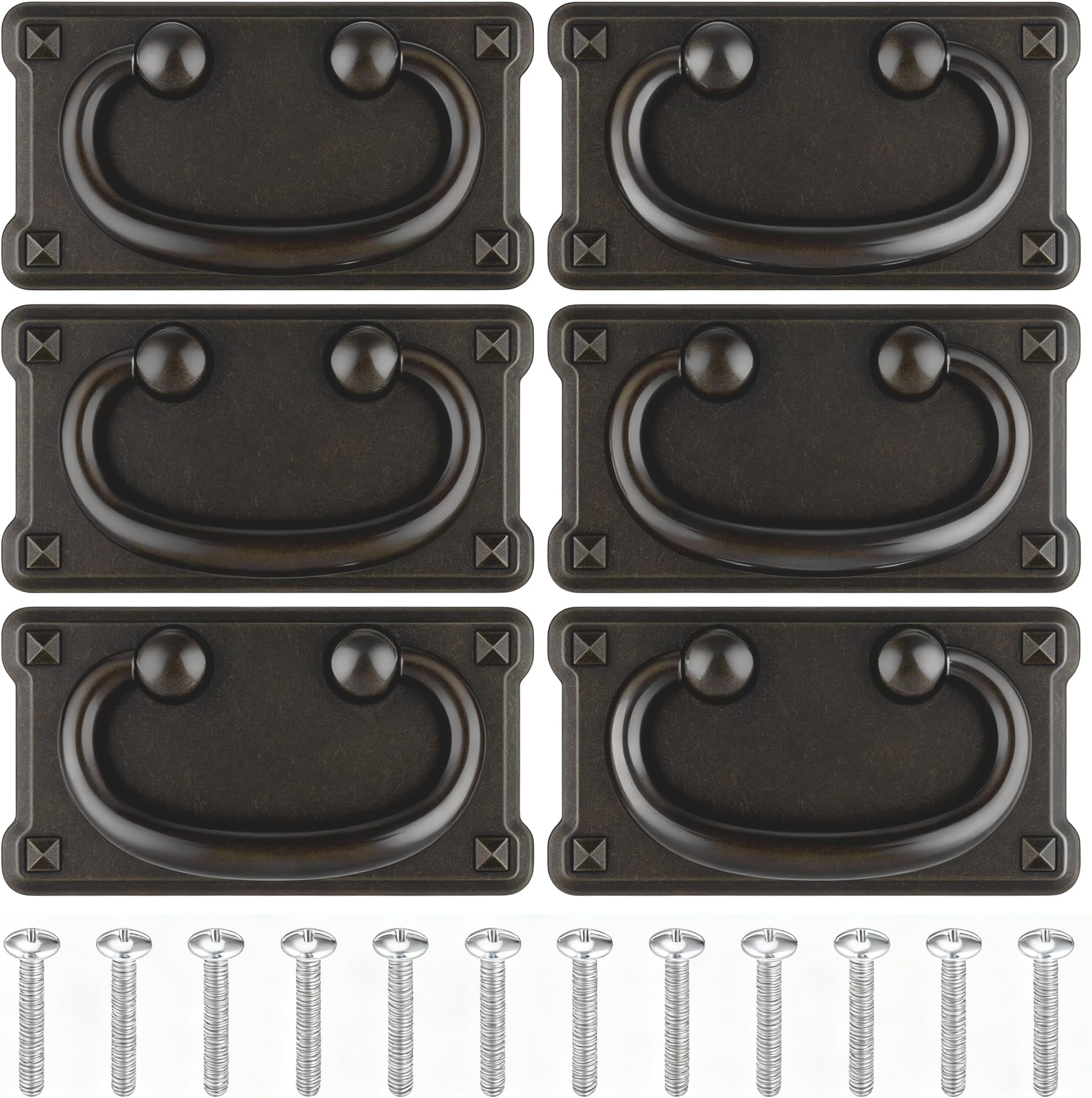WAKALALA 6 Pack Black Drawer Ring Pulls (3 inch C.C.) | Vintage Antique Dresser Handles | Heavy Duty Zinc Alloy Mission Hardware for Cabinets & Furniture