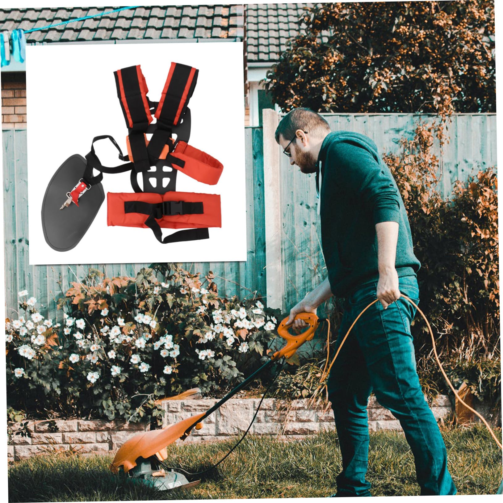 BESPORTBLE Cinghia Doppia Spalla a Forma di W Imbottito Arancione per Decespugliatore e Potatore da Giardino Comoda e Resistente per Uso Esterno