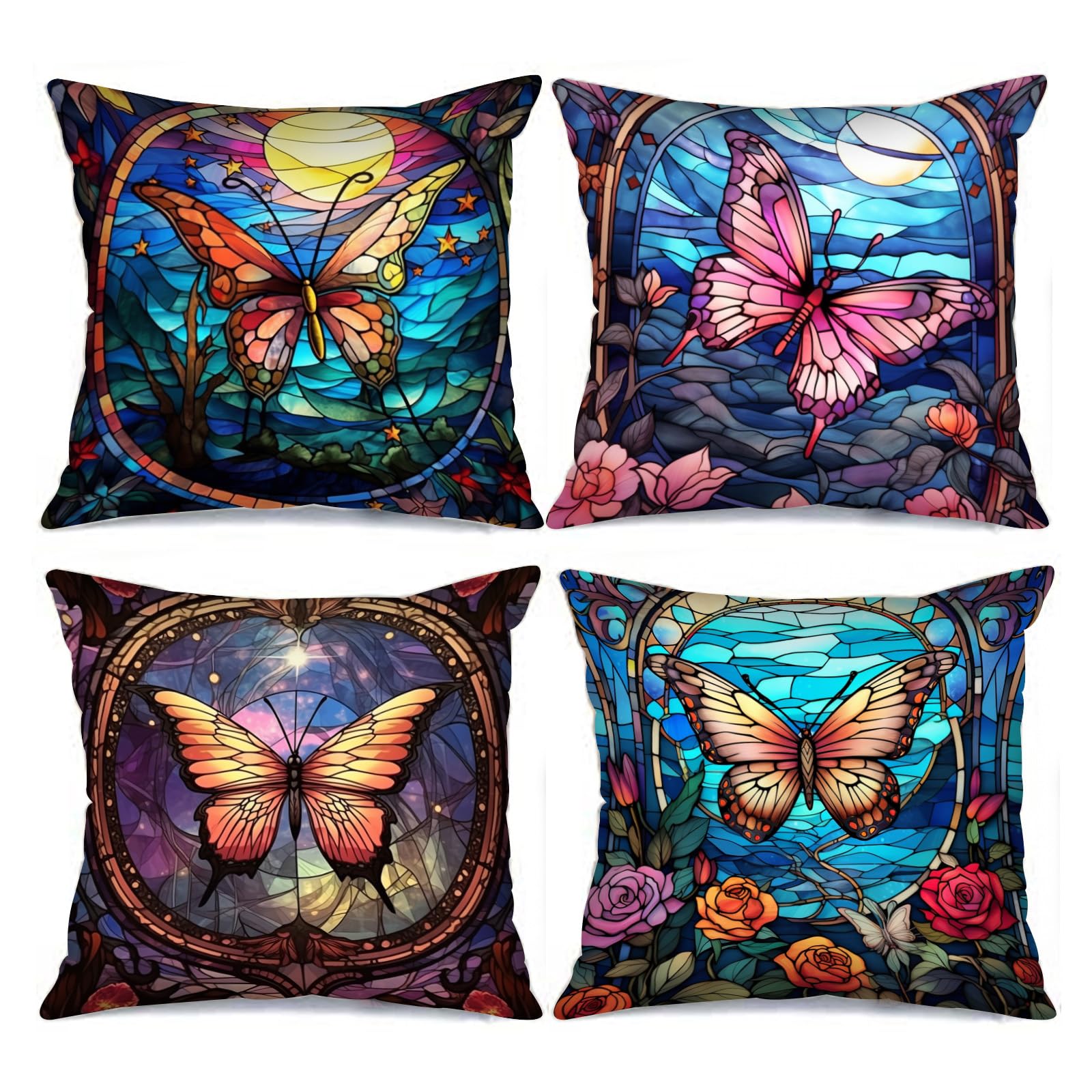 Set Di 2 Federe Per Cuscini 45x45 Cm, Foglie Tropicali Dorate E Nere Su