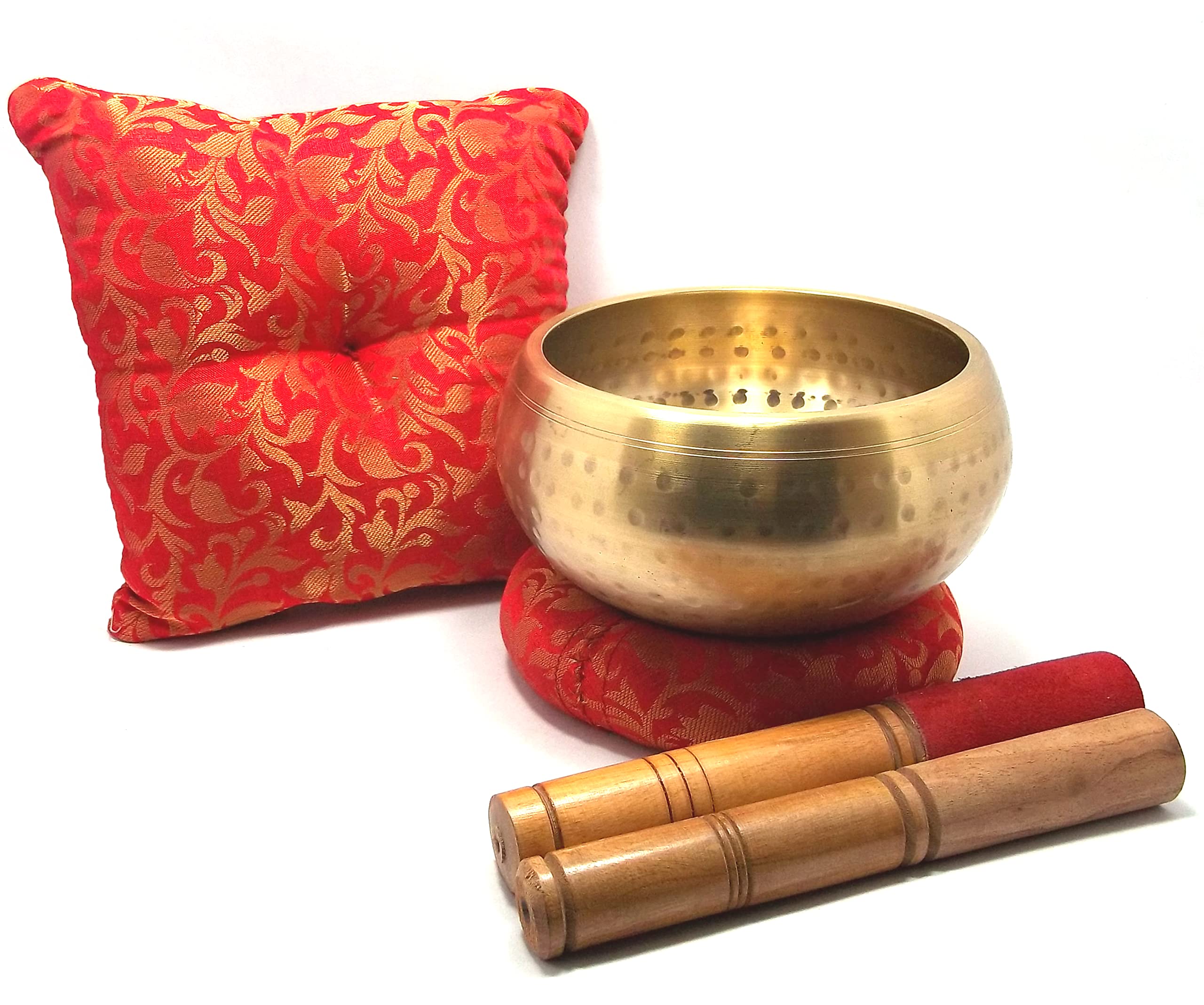 Tibetan Singing Bowl Set - 6 Inches - Hammered Design Meditation Bowl With Pair Of 2 Cushion And Stick