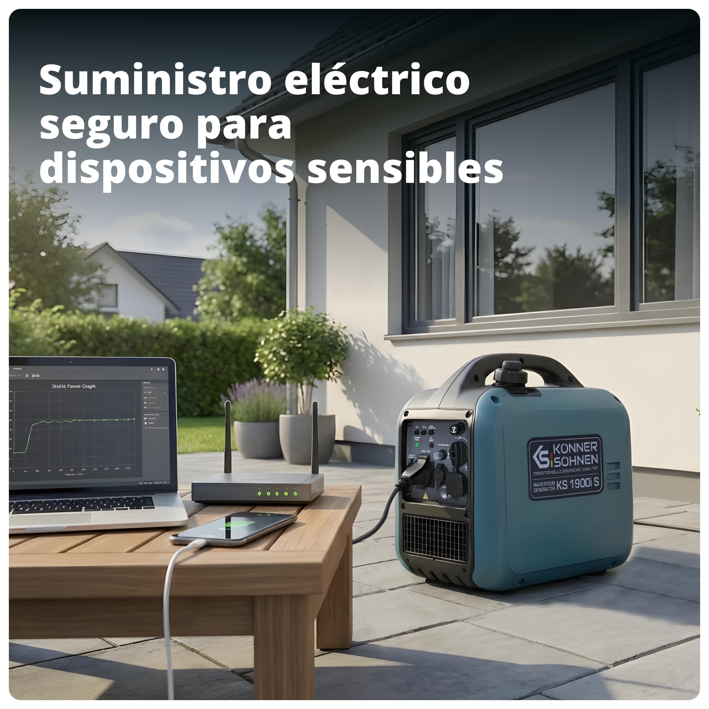 K&S Könner&Söhnen KS 1900i S - Generador de corriente (2,0 kW, inversor con carcasa insonorizada, generador de emergencia, gasolina con bobinado de cobre, 2 salidas USB)