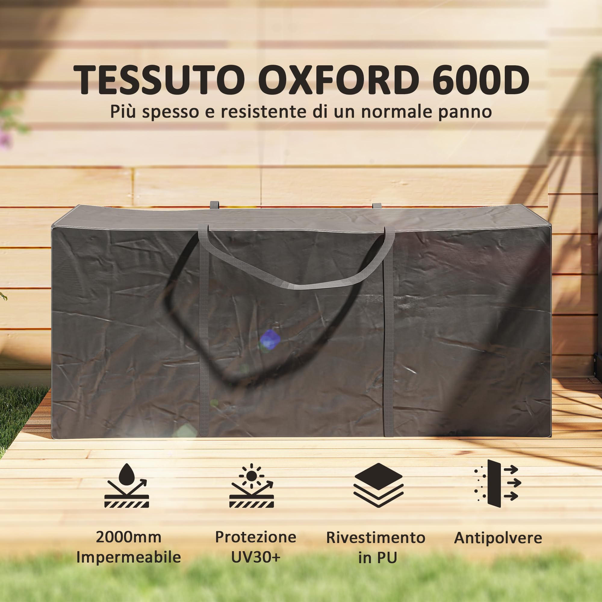 Outsunny Borsa per Cuscini da Giardino, Borsa per Albero di Natale da 720L Impermeabile, Custodia Portaoggetti da Giardino Pieghevole in Tessuto Oxford 600D con Doppia Cerniera e Maniglie, Nero