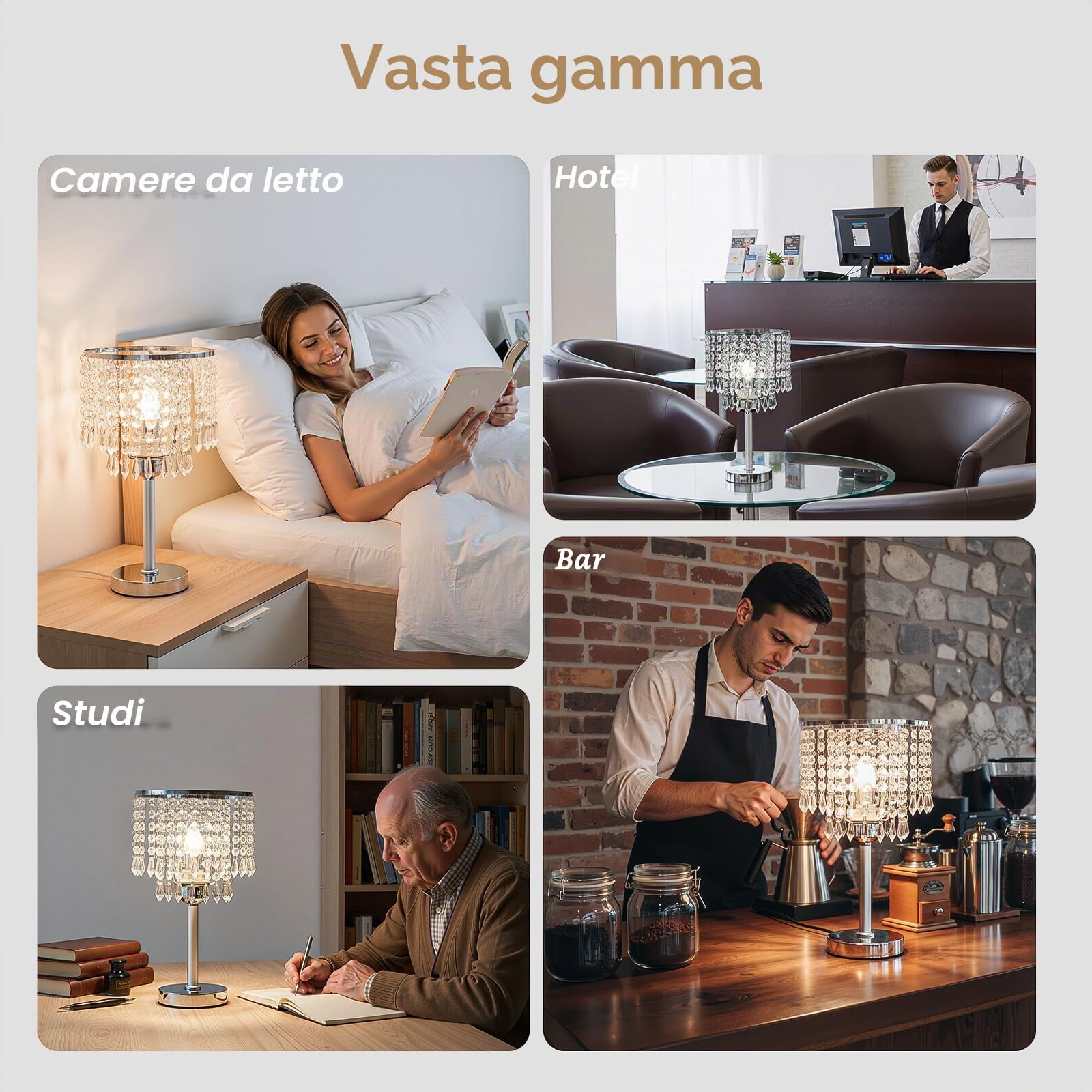 Lampada da tavolo a LED con cristallo, 220 V, per soggiorno, camera da letto, sala da pranzo