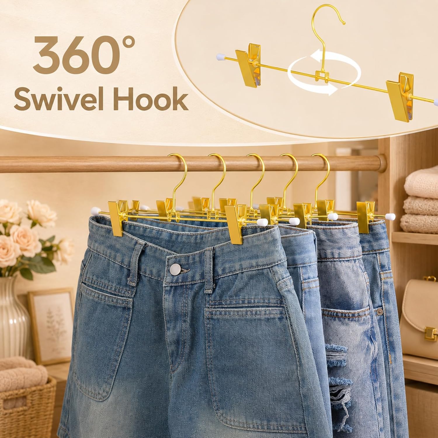 20Pack Gold Pants Hangers, 12 Inch Non Slip Shiny Gold Skirts Hangers