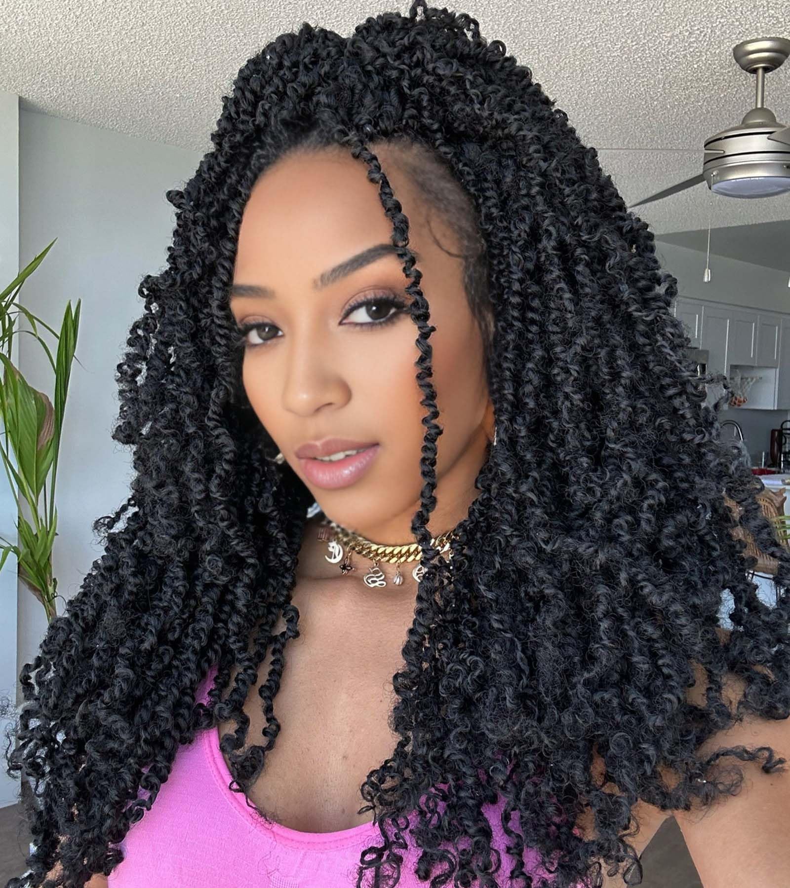 Aksice 16 Inch 8 Packs Yanky Twist Crochet Hair for Women Pre-looped Mini Twist Hair Bohemian Passion Twist Crochet Hair Boho Crochet Braids Synthetic (16 Inch 8 Packs,1B)