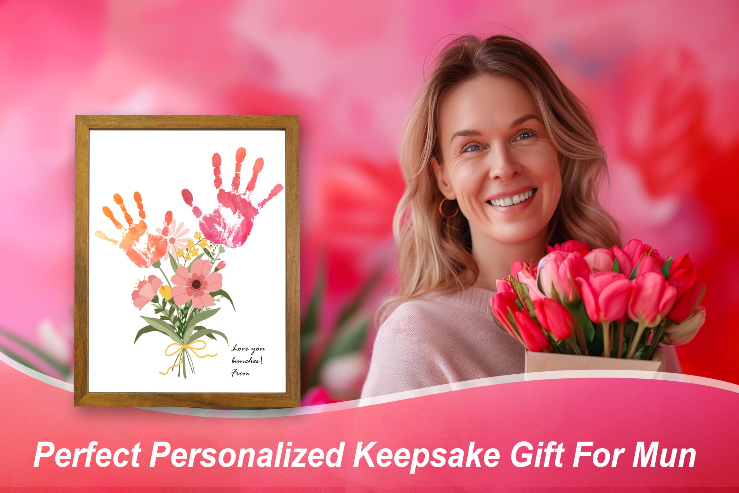TwoDays Ramo de flores, kit de manualidades con huellas a mano, regalos únicos para mamá de parte de hija o hijo para el día de la madre, cumpleaños, Navidad, regalo para la abuela (floral-1, marrón)