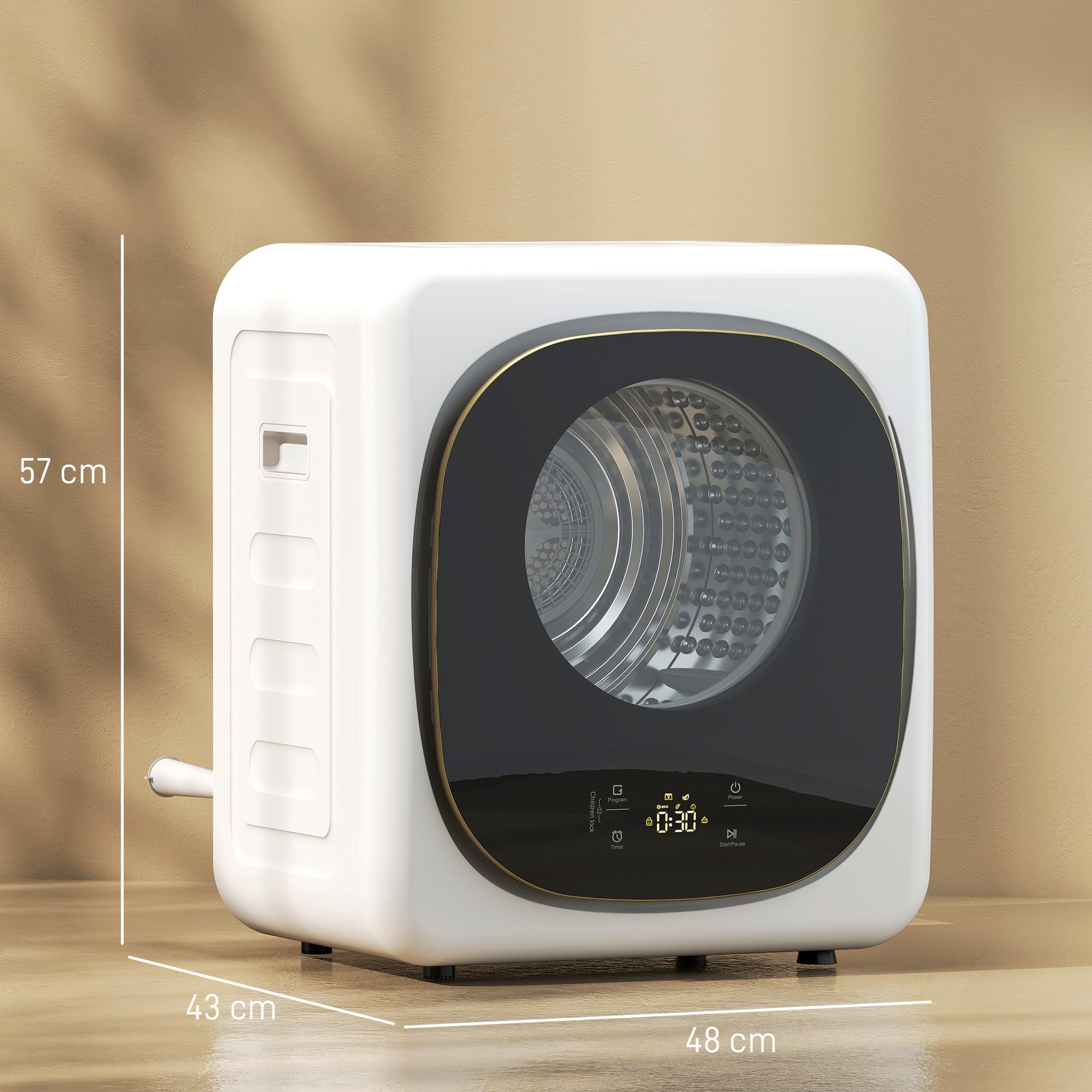 HOMCOM Sèche-linge à évacuation portable 4 Kg 800 W compact 5 modes de séchage capteur intelligent minuterie tambour réversible acier inoxydable blanc