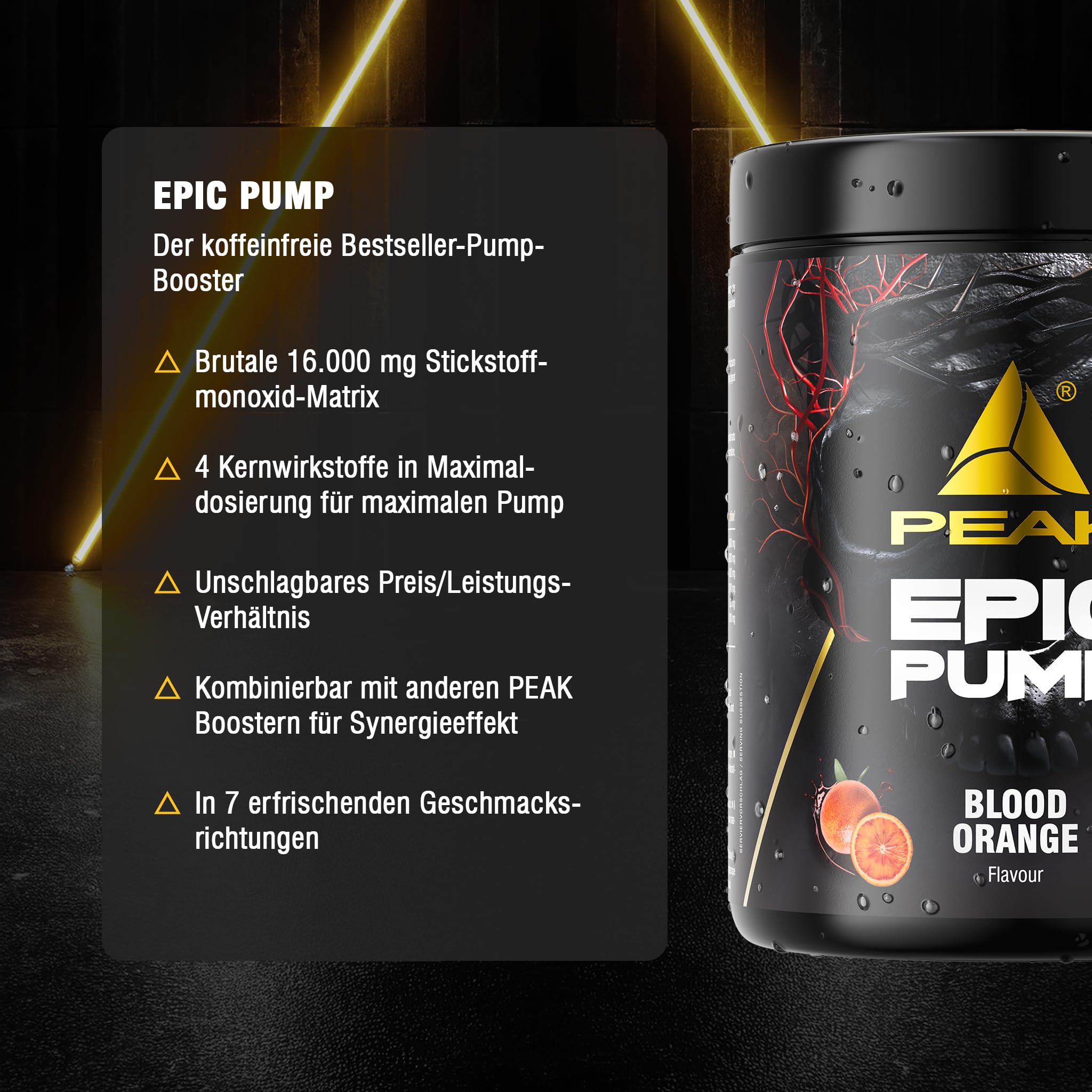 PEAK Epic Pump - 500g Geschmack Fresh Berry I 20 Portionen I Concentrated Pre Workout Booster ohne Koffein mit L-Citrullin Malat, L-Arginin HCL/Nitrat und Taurin I vegan