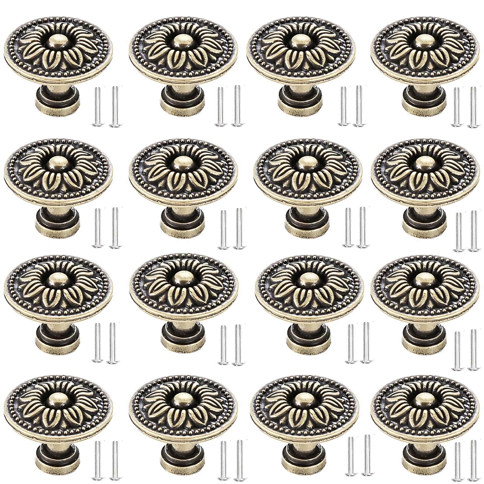 GLDFYYDS 16 Pcs Antique Bronze Cabinet Knobs, Equipped with 22mm and 25mm Screws, Vintage Cabinet Handle, for Cabinet, Cabinet Drawer, Bedside Table, Wardrobe Door