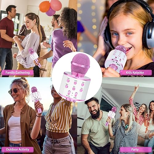 Miniatura 8 de Ankuka Paquete de 2 micrófonos de karaoke para niños, micrófono de karaoke inalámbrico Bluetooth para cantar, micrófono de mano portátil, máquina