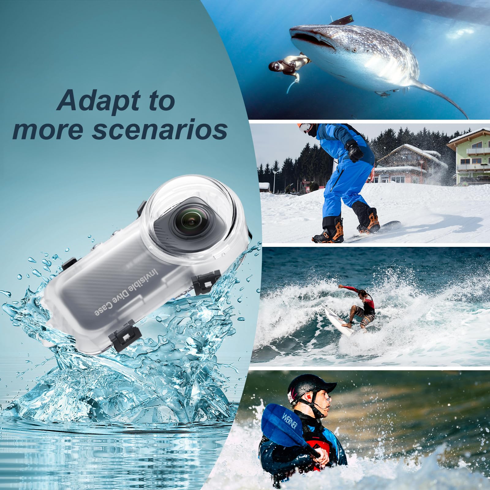 Insta 360 X3 - Custodia per immersioni invisibili, impermeabile fino a 60 m, con accessori per staffa