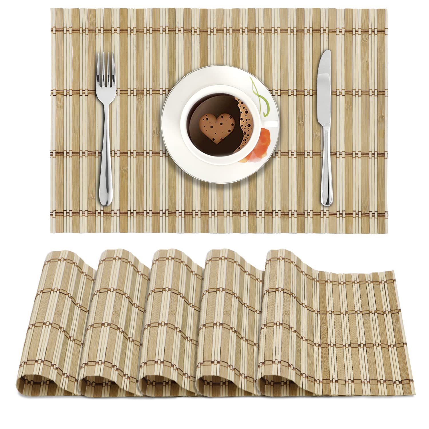 HOKIPO Heat Resistant Bamboo Placemats Set of 6 Dining Table Mats, 45x30 cm, Rectangle (AR3649) (B08Y6YJY4M) Amazon Price History, Amazon Price Tracker