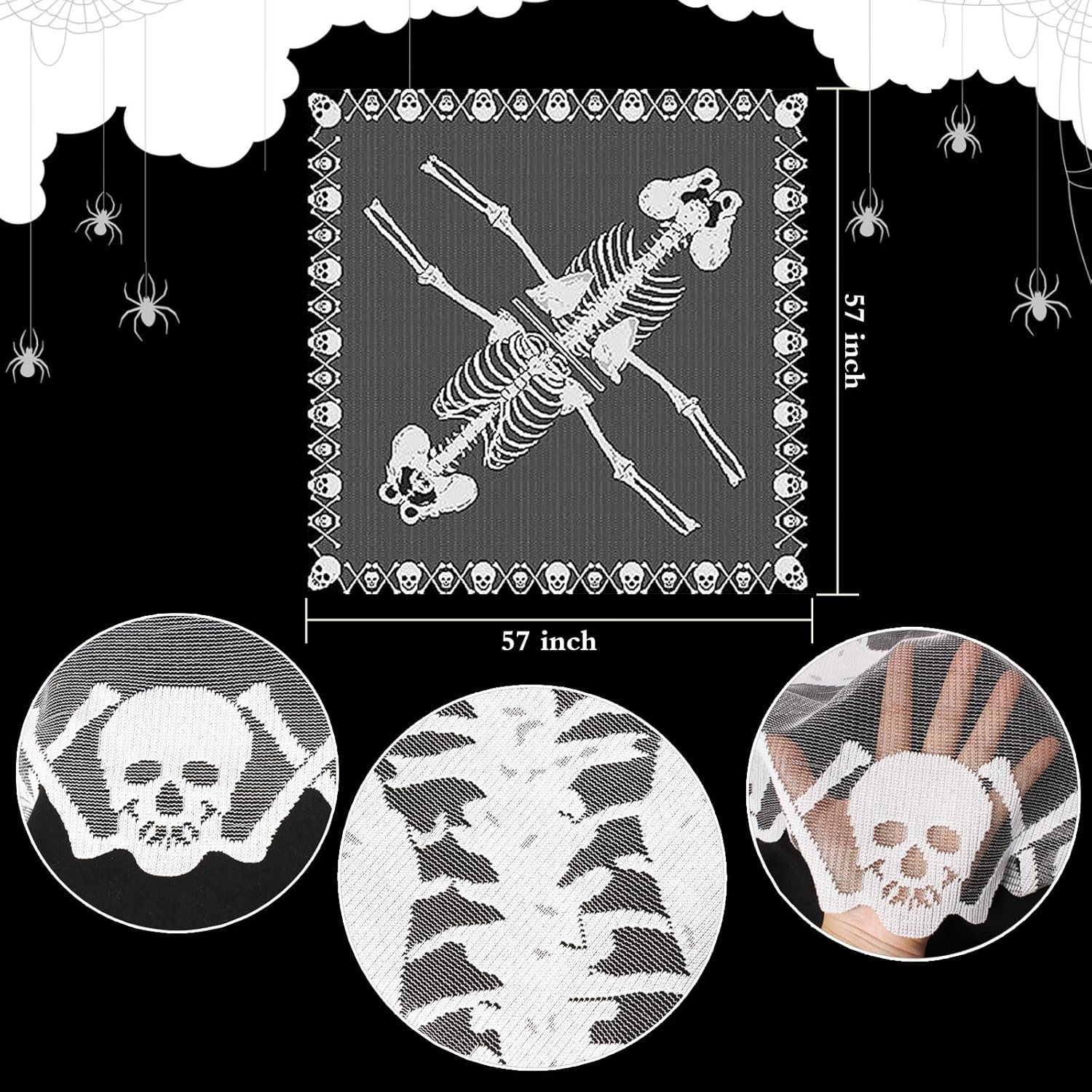 Halloween Skeleton Poncho for Women, Lace Skeleton Cape Shawl with Bat Mask, Halloween Costume for Women - Image 3