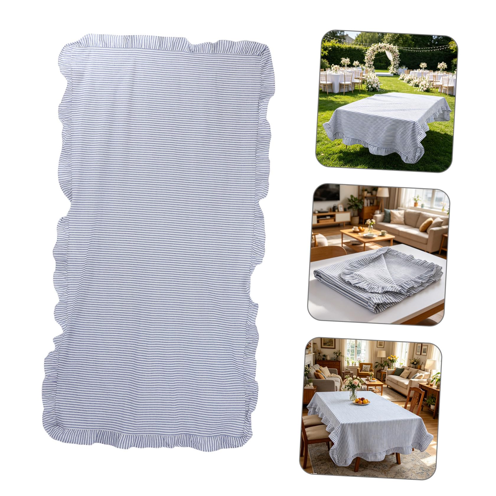 Mantel Lavable y Resistente al Desvanecimiento 60x120 Pulgadas Estilo Granja de Algodón Volantes Azul y Blanco para Mesa Rectangular Adecuado para Comedor y Fiestas