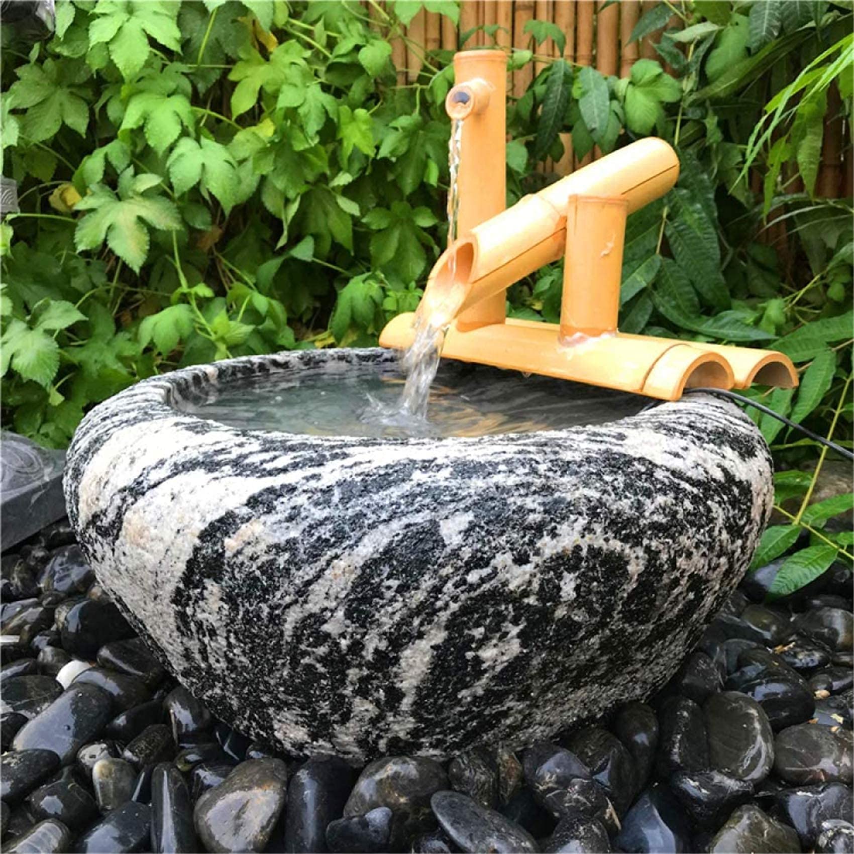 Caratteristica da Giardino All'Aperto, Decorazione da Giardino, 50 Cm, Decorazione per Fontana in bambù, Beccuccio con Pompa, Cascata (40 Cm)