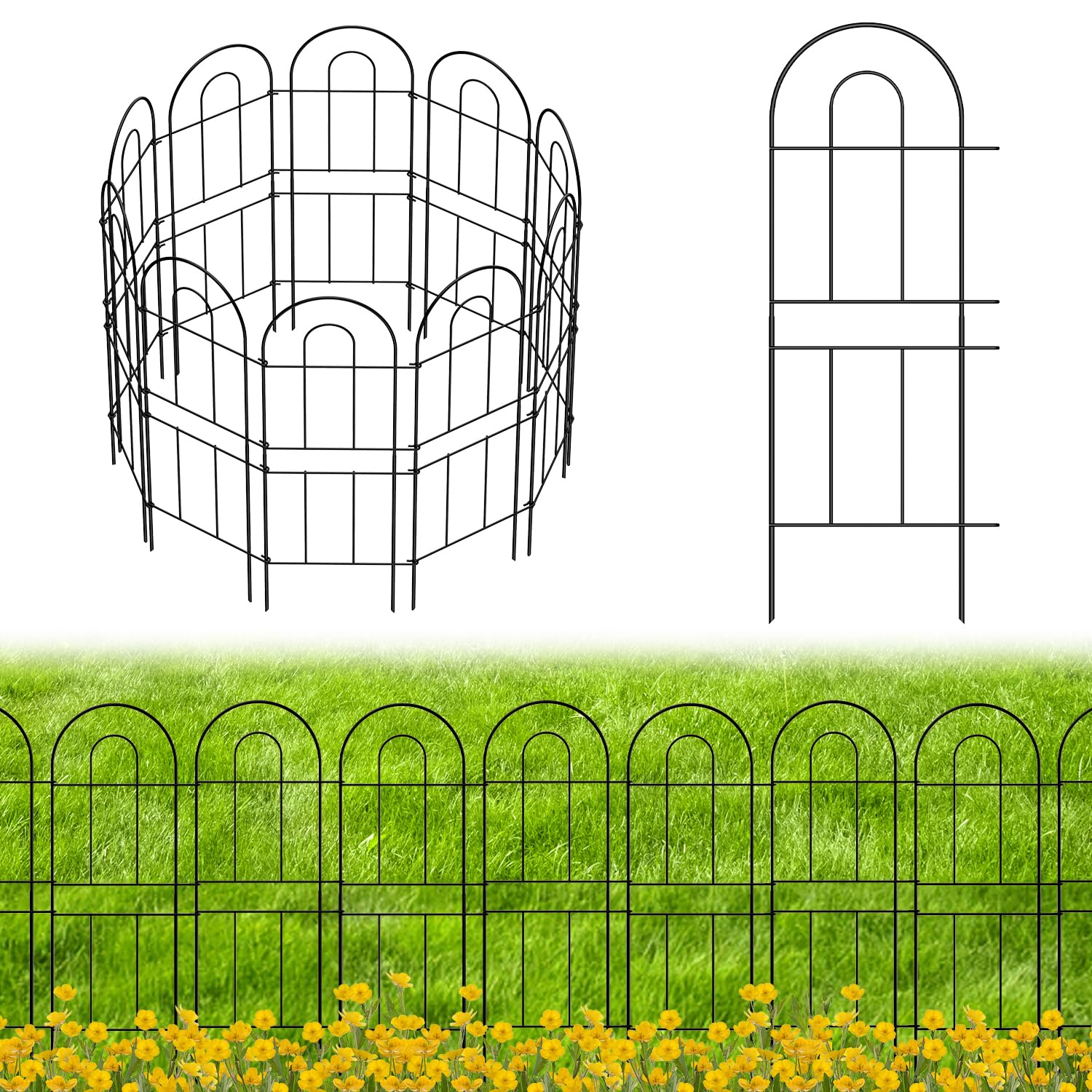 MOOACE Decorative Garden Fence 16 Pcs, Total 16ft(L) x 32in(H) Garden Fencing Animal Barrier, RustProof Metal Wire Landscape, Flower Fences and Borders for Dog, Yard, Patio, Outdoor Decor, Black