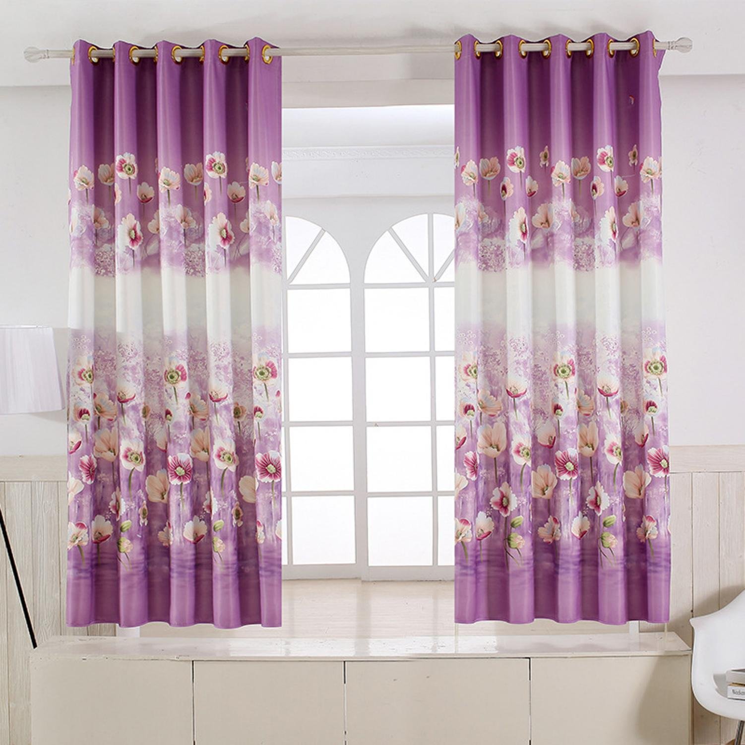 AINIJ Curtains Fabric thickening Lotus pattern 3D printing blackout curtains curtain room bedroom study floor curtain cloth, 1.3m