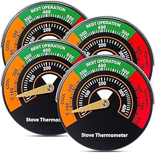 Frienda Wood Stove Thermometer, Magnetic Gas Oven Temperature Gauge Accessories Fire Stove Pipe Thermometer Gauge for Wood Burning Gas Pellet Fireplace Flue Avoiding Destroyed by Overheat(4 Pcs)