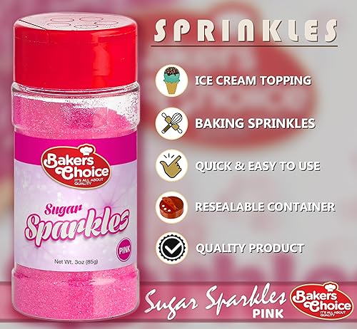 Miniatura 4 de Bakers Choice - Gránulos brillantes de azúcar rosa para aderezos de helado, chispas de azúcar rosa para hornear, sin lácteos, Kosher de 3 onzas