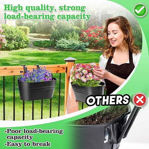 Miniatura 5 de MADHOLLY Maceta con orificios de drenaje, 6 macetas resistentes para valla de barandilla, macetas de metal estilo campestre para hierbas, balcón,