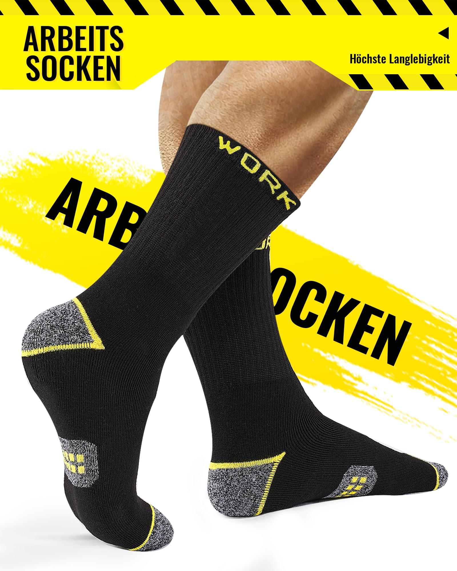 10 Pares Calcetines de Trabajo Hombre, Ideales para Botas, WORK Socks Acolchados y Reforzados, Calcetines Funcionales y Transpirables con puño Cómodo