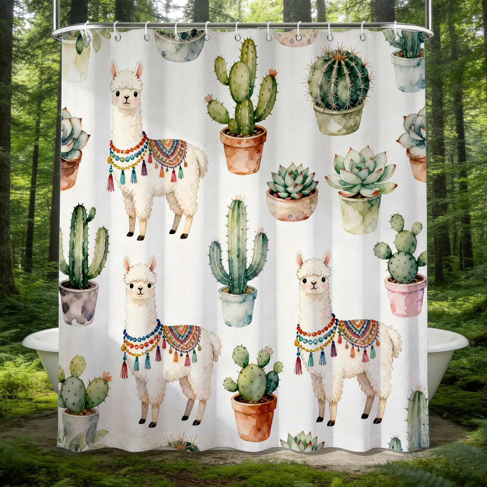 Hongduo 3D Cartoon Alpaca Shower Curtain for Stalls Bathtubs Watercoloring Bathroom Decor Shower Curtain Set Polyester Fabric Waterproof 180x200cm/71X79 Inch with Hooks