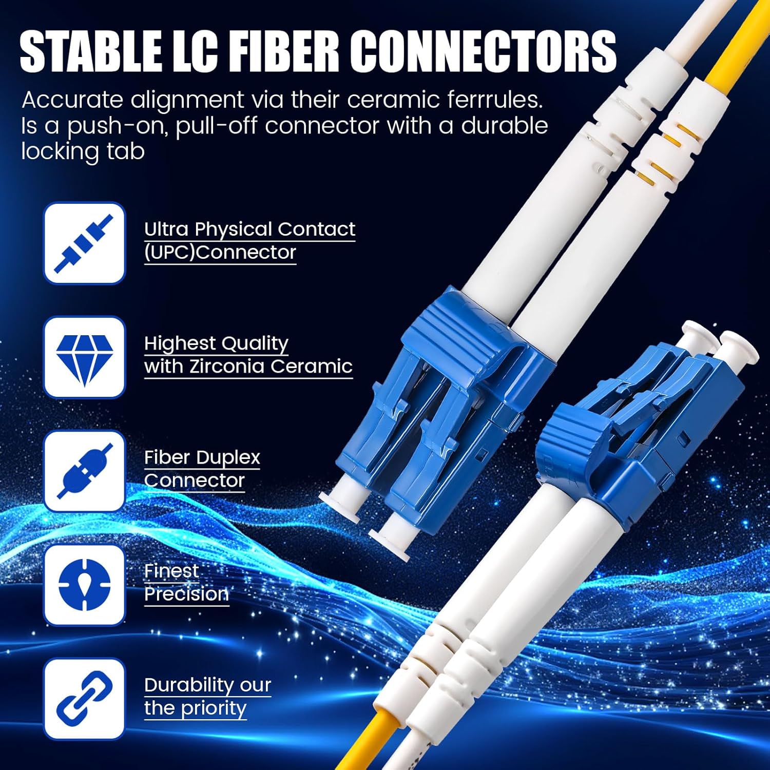 Threlaco 10 Pack Lc to Lc Single Mode Fiber Patch Cable 2m/6.56 ft Os2 Single Mode Fiber Optic Cable Duplex Lszh Jumper Cord Yellow Smf