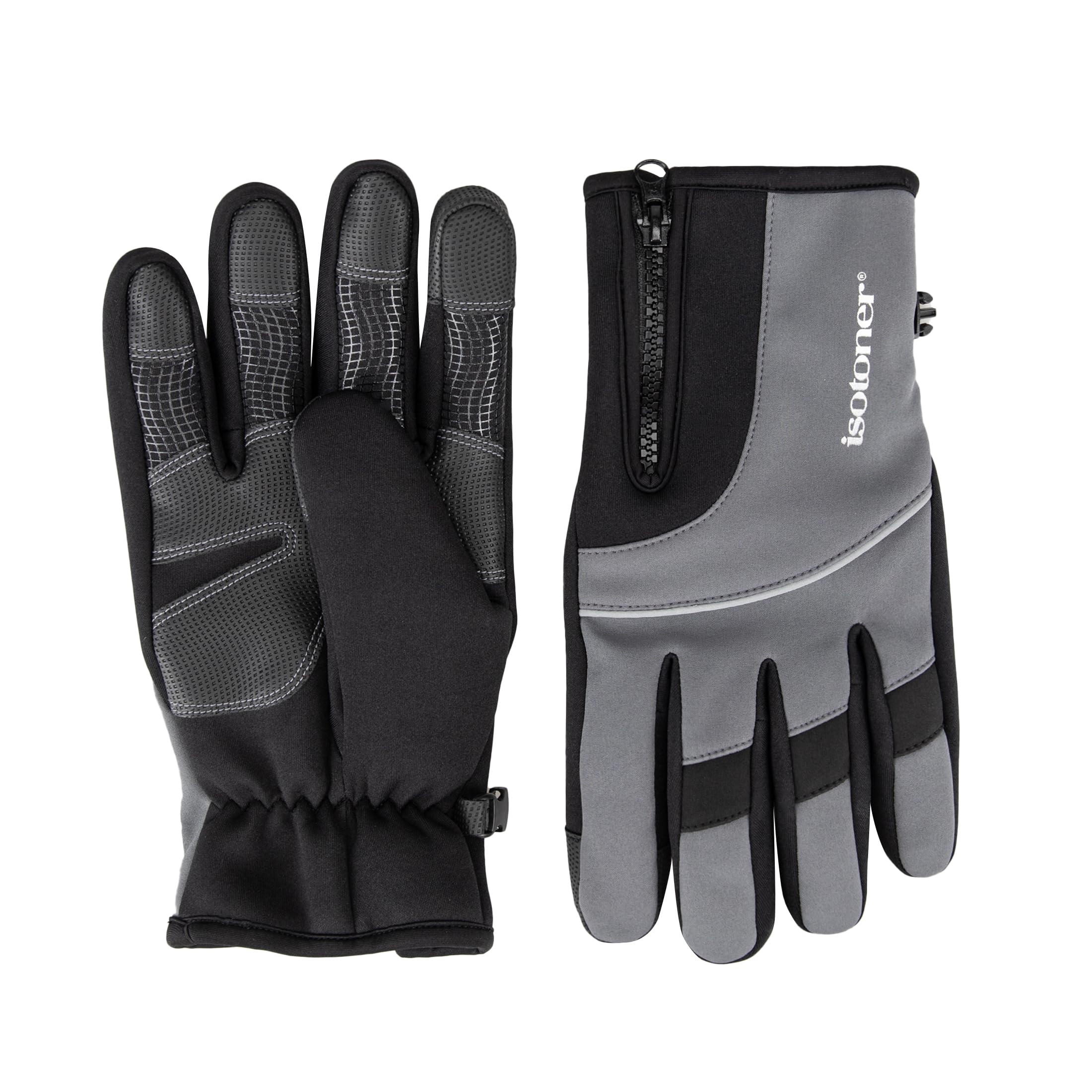 Isotoner Men's Water Repellent Lined Neoprene Grip Touchscreen Gloves With Zipper