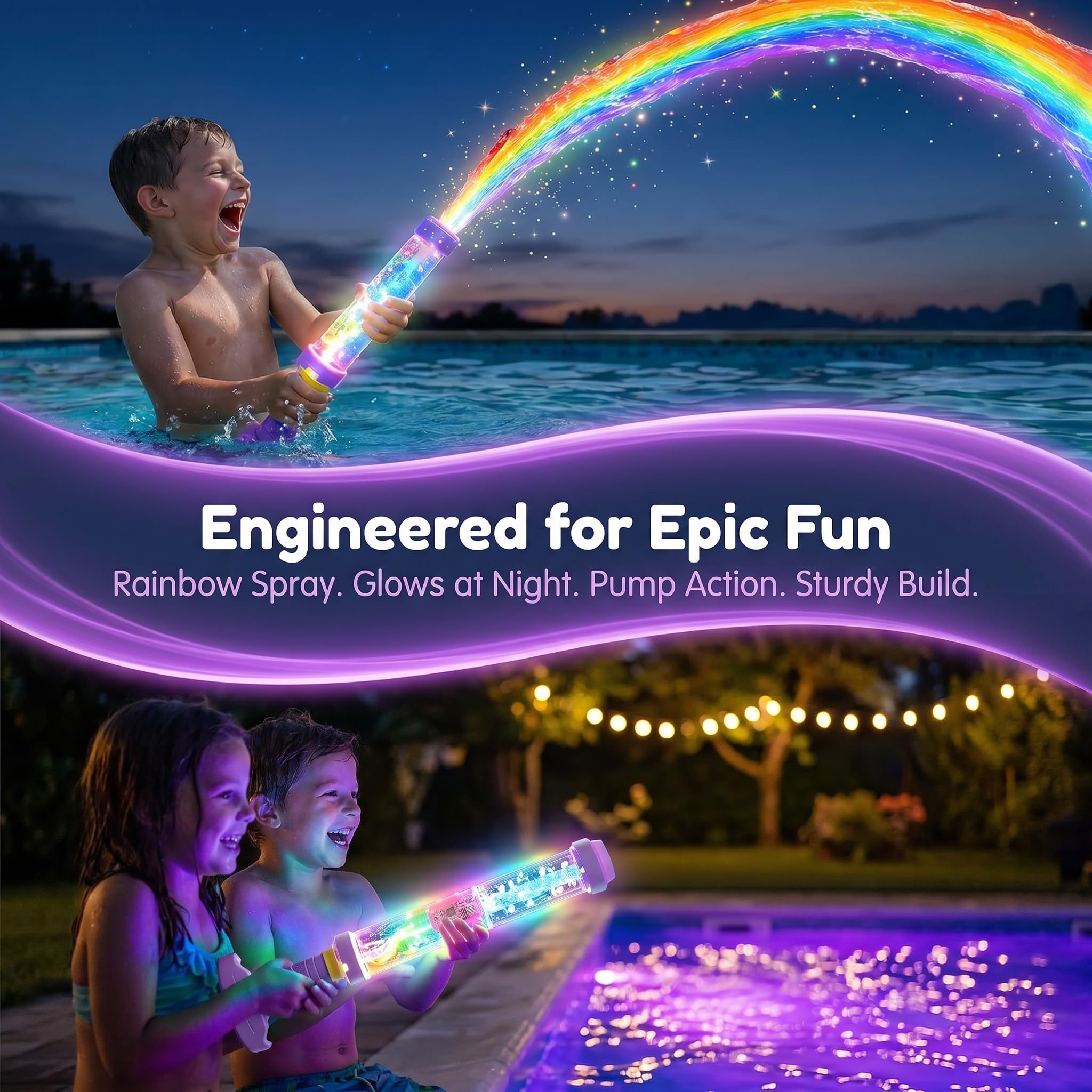 Pistole Ad Acqua LED Arcobaleno Luminose, Pistole Ad Acqua Per Bambini, Effetto Fuoco d'Arte Magico, Giocattolo Spruzza-Acqua Effetto Fuochi D'Artificio, Estivo Che Incanta Come Per Magia (3PCS)