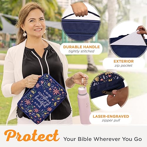 Miniatura 87 de Funda de lona para hombres y mujeres con cremallera para Biblia o libro con asa. Azul marino/Be Still