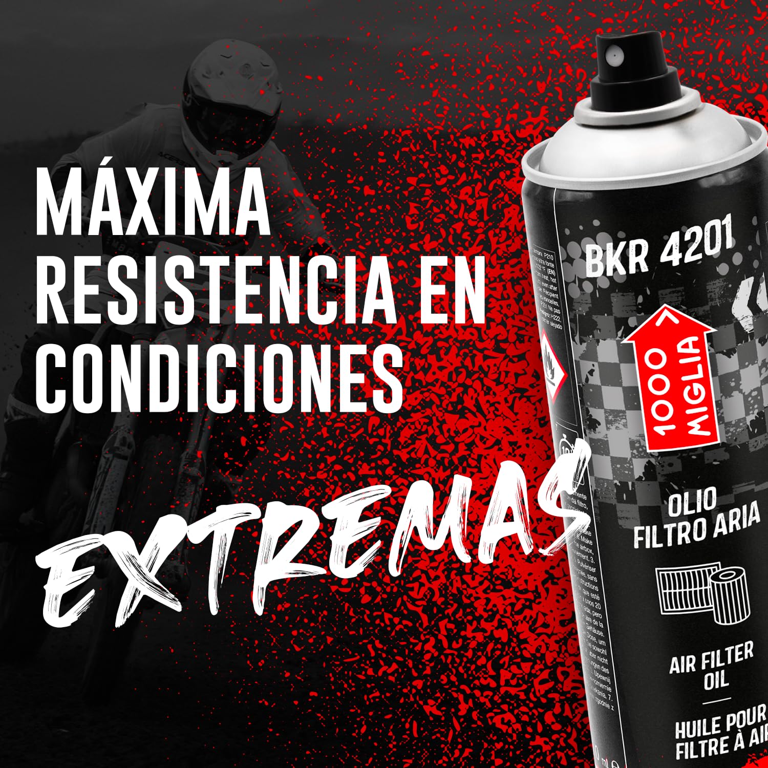 ERRECOM 1000 Miglia BKR 4201 Aceite para Filtro de Aire de Moto en Esponja/Espuma de Poliuretano–Spray de 250ml, Alta Adherencia, protege el Motor de Polvo,Barro y Humedad,optimiza el Flujo de Aire