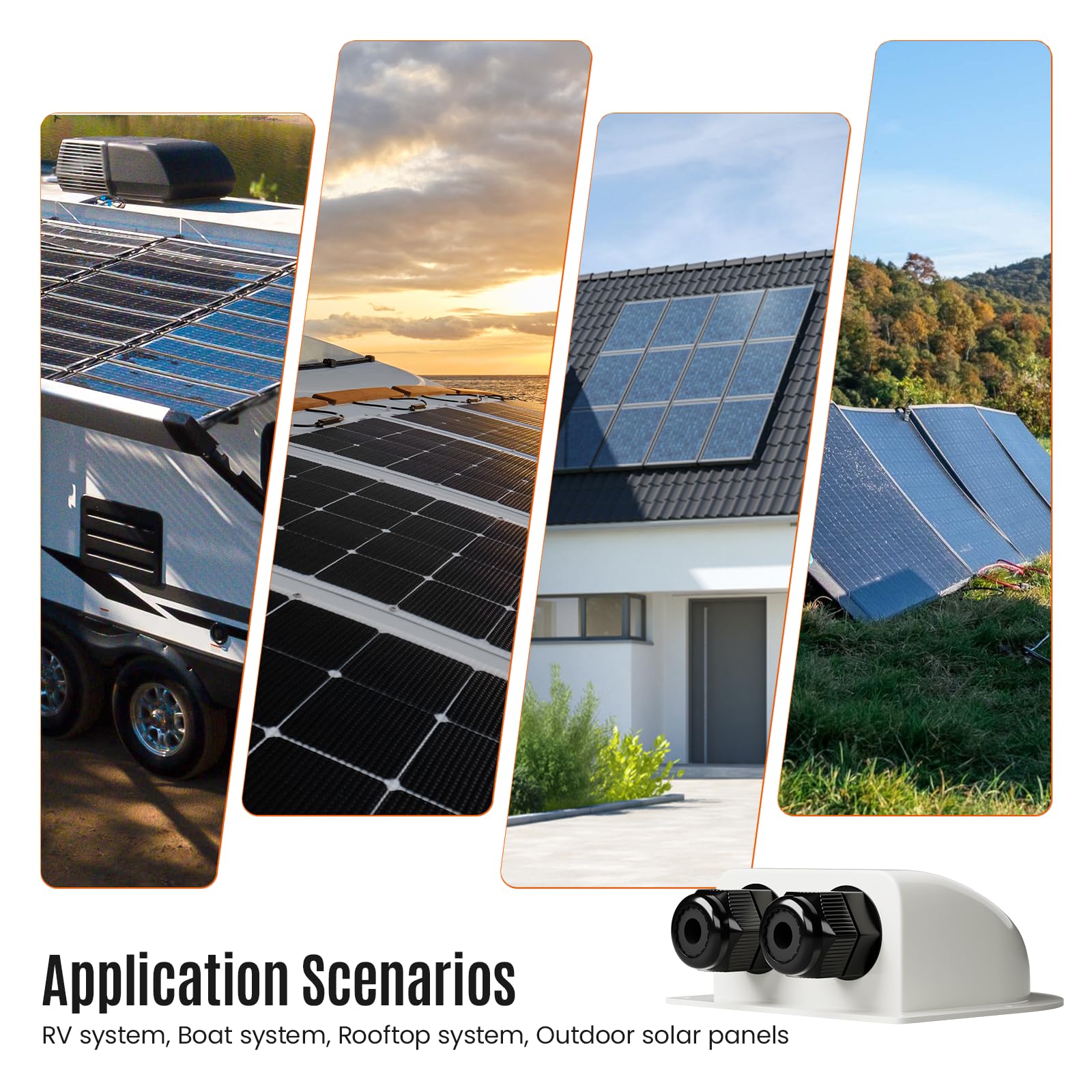 Prensaestopas de entrada de cable solar impermeable PV de múltiples longitudes con carcasa de policarbonato resistente a los rayos UV, incluye cinta de butilo para sistemas solares de caravana
