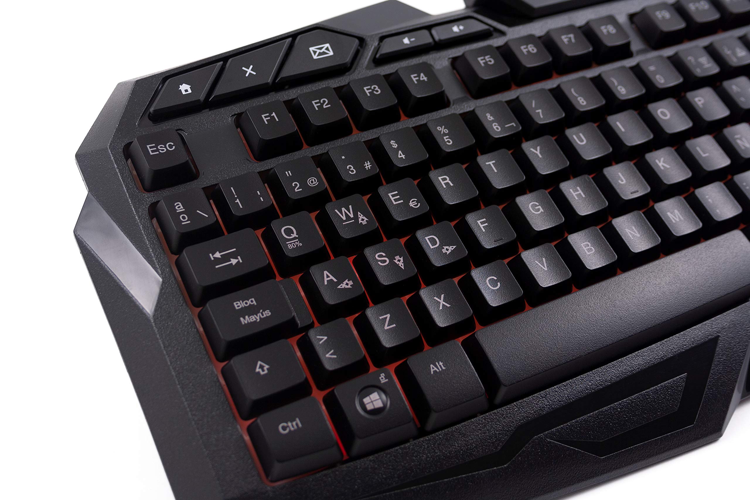 Deep Gaming X-Wing Setup Gaming 4 en 1: Teclado Membrana QWERTY con Ñ retroiluminado, ratón óptico LED 2400 dpi, Auriculares Gamer con micrófono, Alfombrilla Antideslizante. PC/Xbox One/PS4, Negro