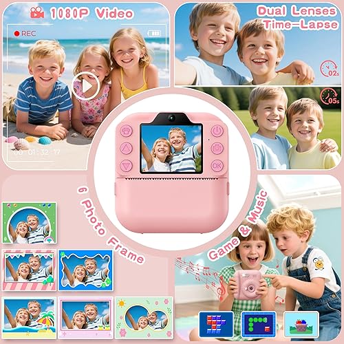 Miniatura 3 de Impresión instantánea de cámara para niños, juguetes para niños, regalos de cumpleaños de Navidad para niñas y niños, cámara digital portátil de 64