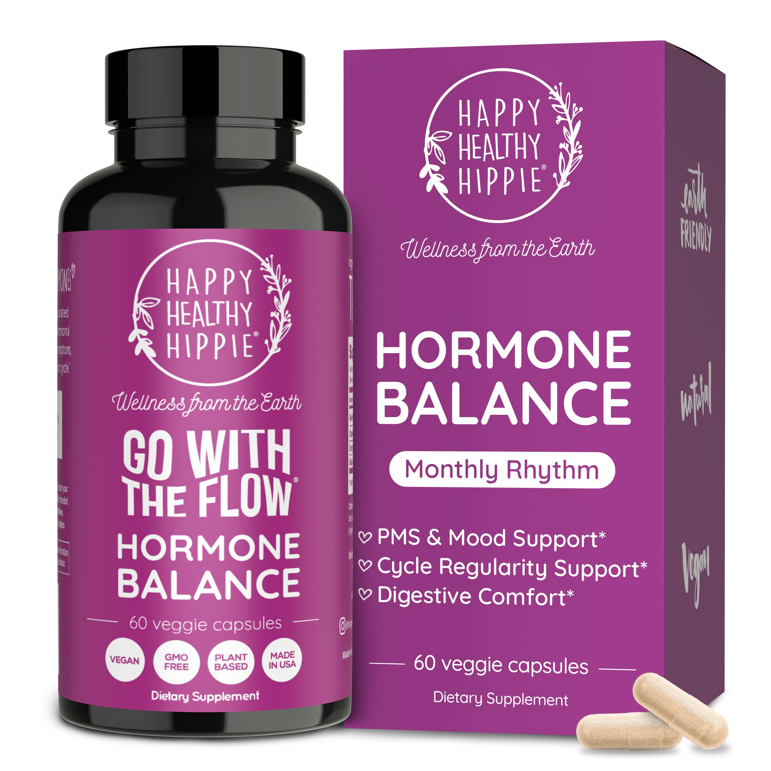 Happy Healthy Hippie Go with The Flow Hormone Balance for Women - Supports All Hormonal Stages - 60 Vegan Non-GMO Capsules