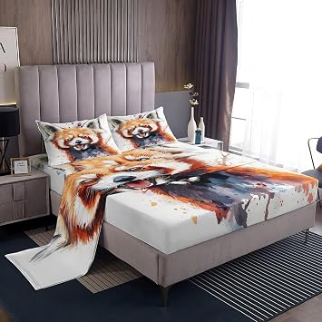 Red Panda Sheets Twin Size Bed, Cute Animal Pattern Sheet Set & Bedroom Decor - 16 Inch Deep Pocket, Super Soft Microfiber Bedding Sheets & Pillowcases 3 Piece