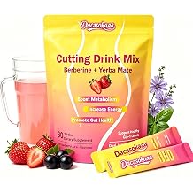 Cutting Drink Mix Berberine + Yerba Mate for Slimming, Metabolism & Energy | Magnesium, Berberine, Chromium, 5-HTP, Yerba Mate & FOS | Sugar-Free, Vegan, Strawberry Acai - Weight Management - 30 Stick