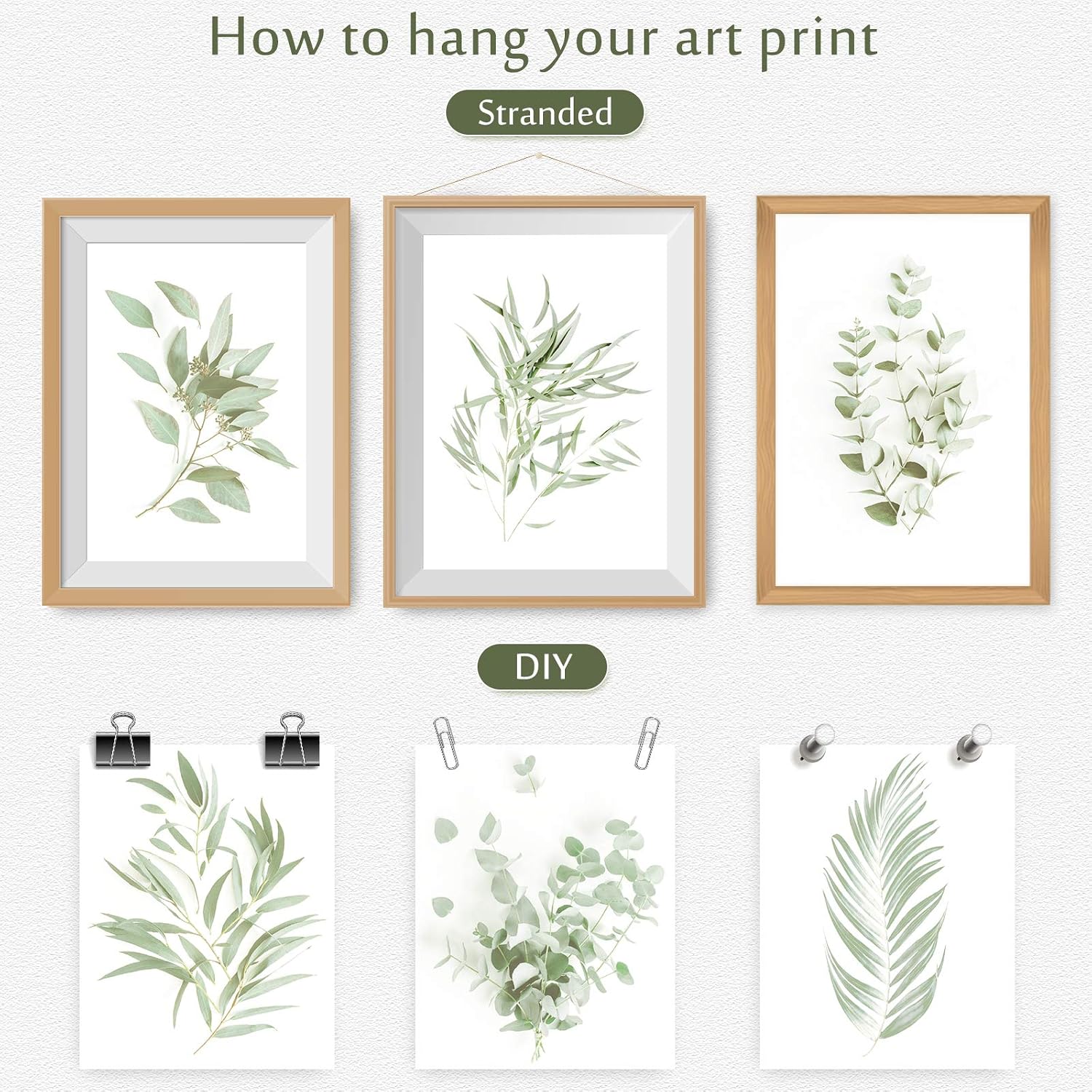 Whaline Botanical Wall Art Prints 6 Pack Boho Plant Wall Decor Minimalist Green Leaves Wall Pictures Photos for Home Bedroom Dormitory (11 x 14 Inch)