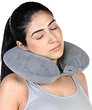 FOVERA Memory Foam Neck Rest Pillow for Neck Support, Travel Pillow for Resting in Flight, Car, Train and Bus (Grey, Pack of 1) - image, photos