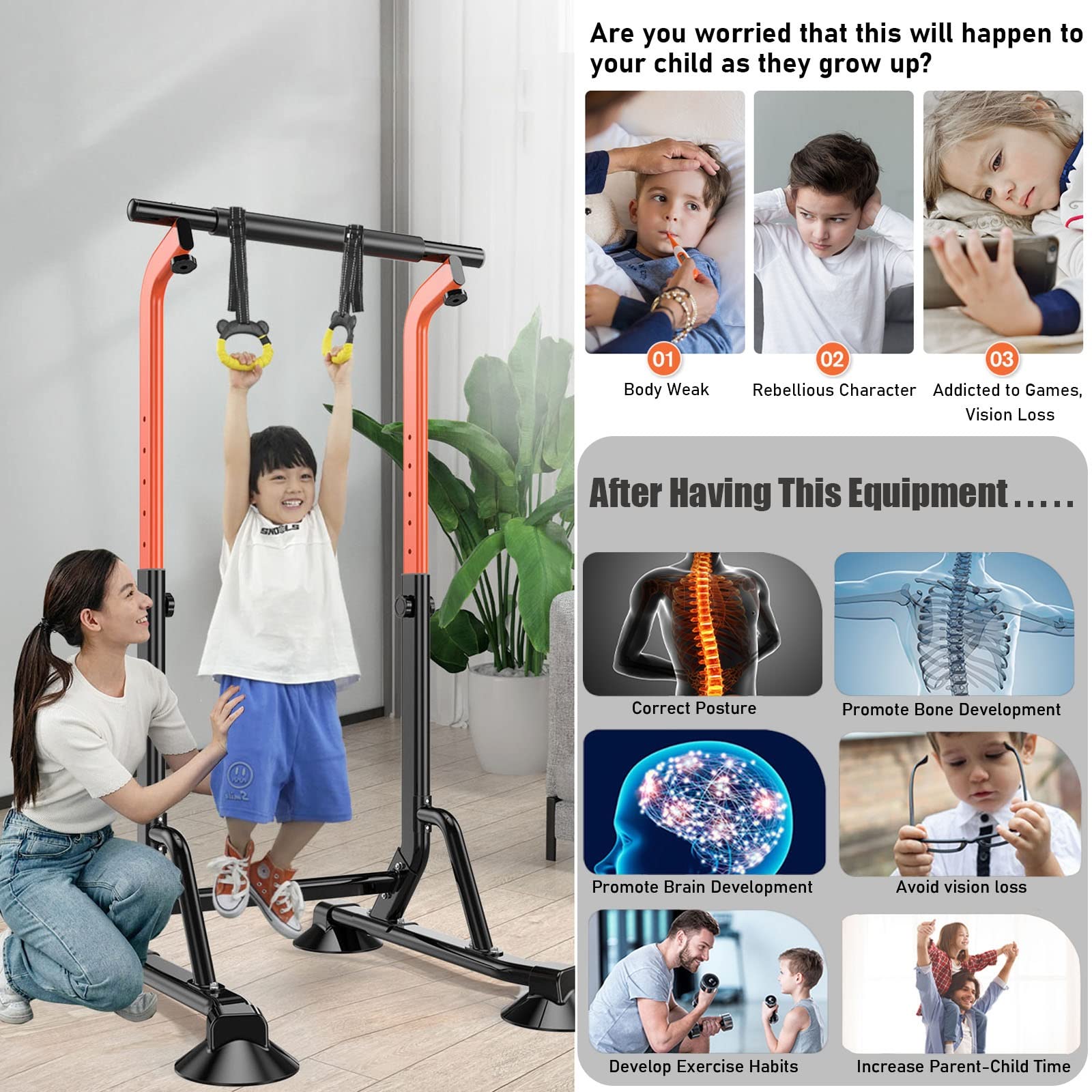 LXLZYXSF Klimmzugstangen Gymnastikstange Verstellbare Höhe Gymnastik-Reckstangen Kinder Klimmzugstangenständer, Freistehende Stabile Trainingsstange, Geschenk Für Mädchen Jungen