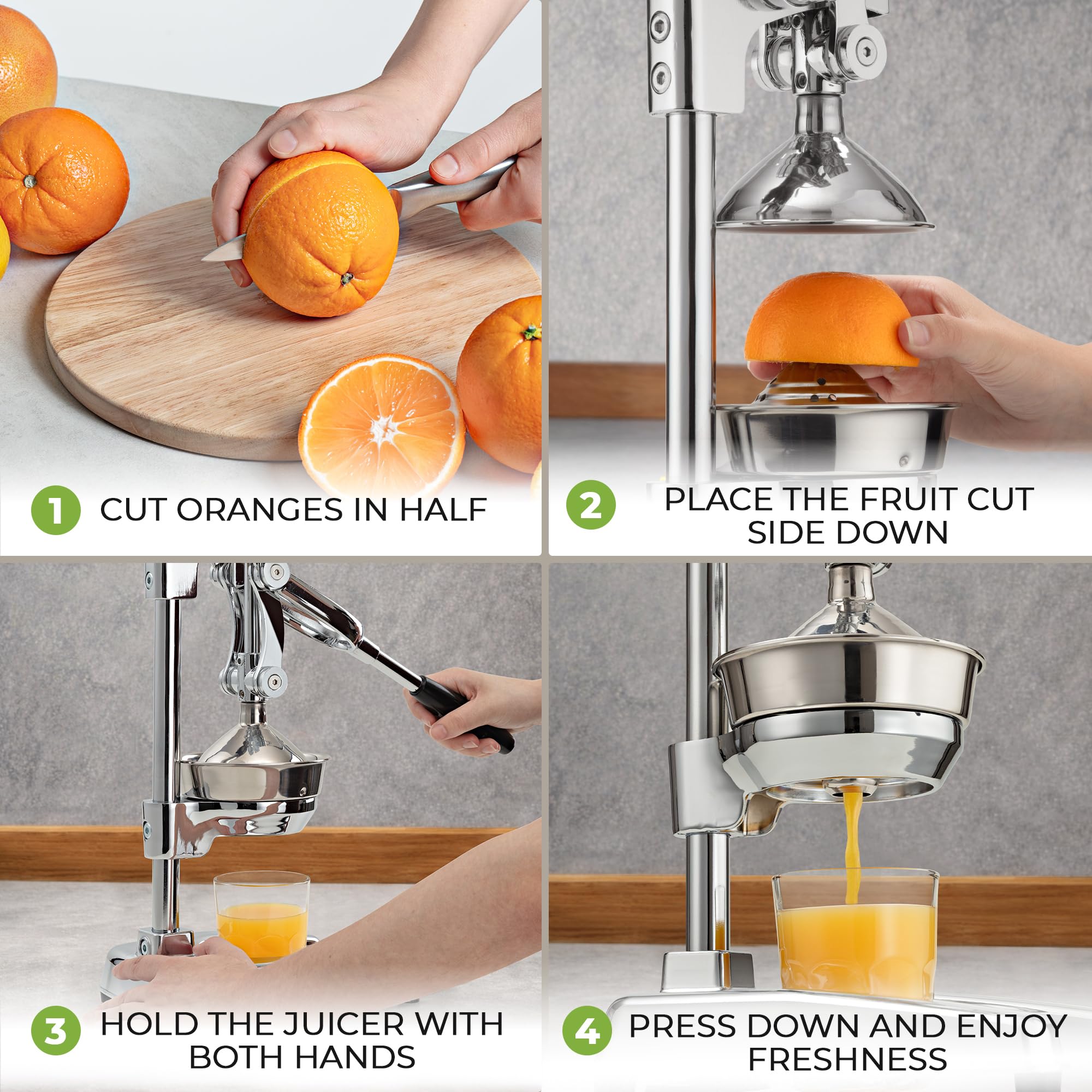 Zulay Kitchen Exprimidor profesional de cítricos – Prensa manual de cítricos con acabado cromado y exprimidor de naranja – Exprimidor de limón de metal – Exprimidor manual de naranja extra alto y