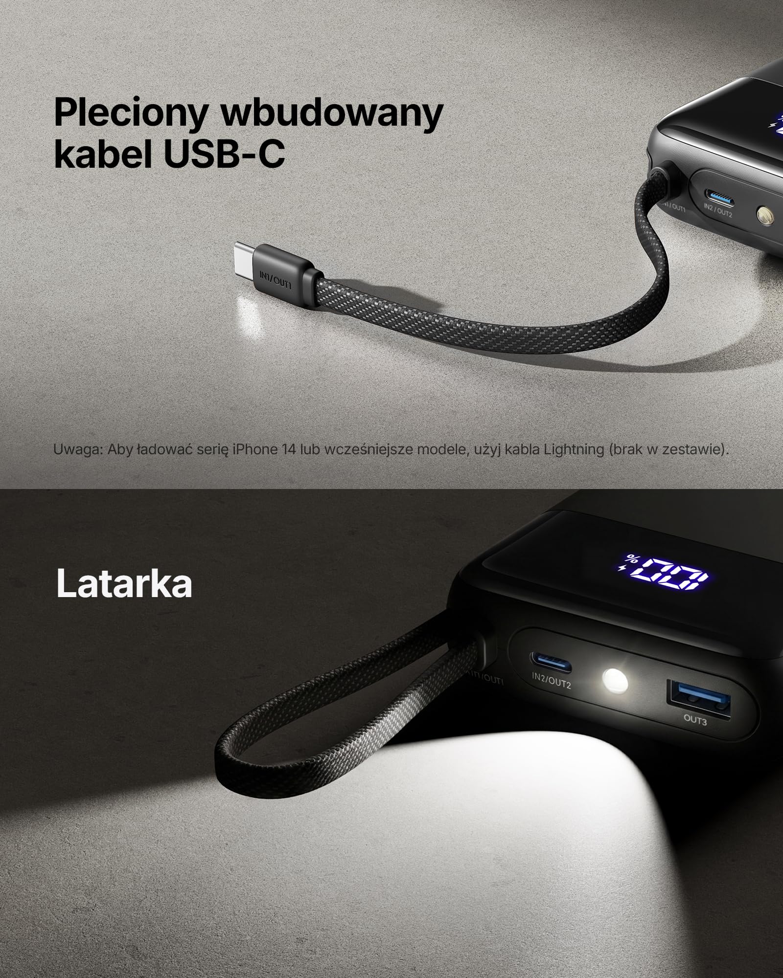 INIU Power Bank 20000mAh, Mały 45W PD Szybkim Ładowaniem Powerbank wbudowany Kabel USB-C, Bezpieczny w Locie Zestaw akumulatorów do iPhone 17 16 15 14 13 12 Pro Max Samsung S26 S25 Xiaomi iPad itp.