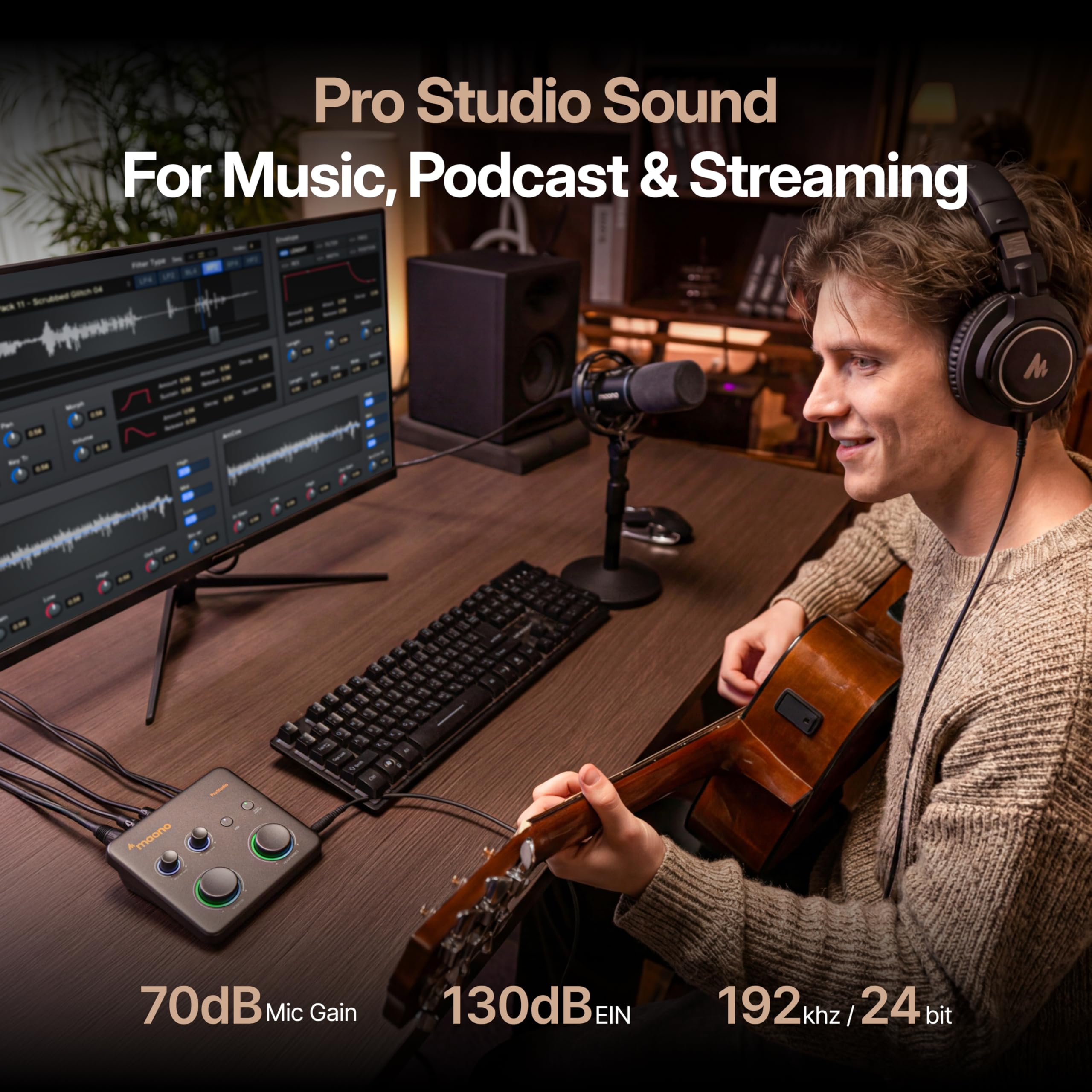 MAONO P1 Interfaccia Audio USB Ibrida 70dB Gain | | PC/Smartphone/iPad/Chitarra | Auto-Gain Loopback Muto ASIO Routing, Per Podcast Streaming Registrazione Mobile Content