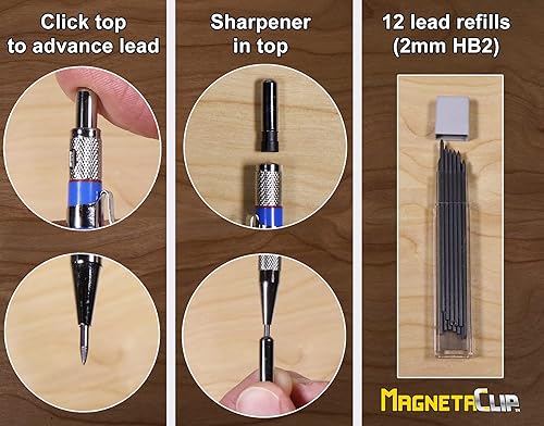 Miniatura 5 de Lápiz de carpintero fuerte con recambios de plomo, clip magnético fuerte, mantiene el lápiz a mano en el sombrero, cinturón de herramientas