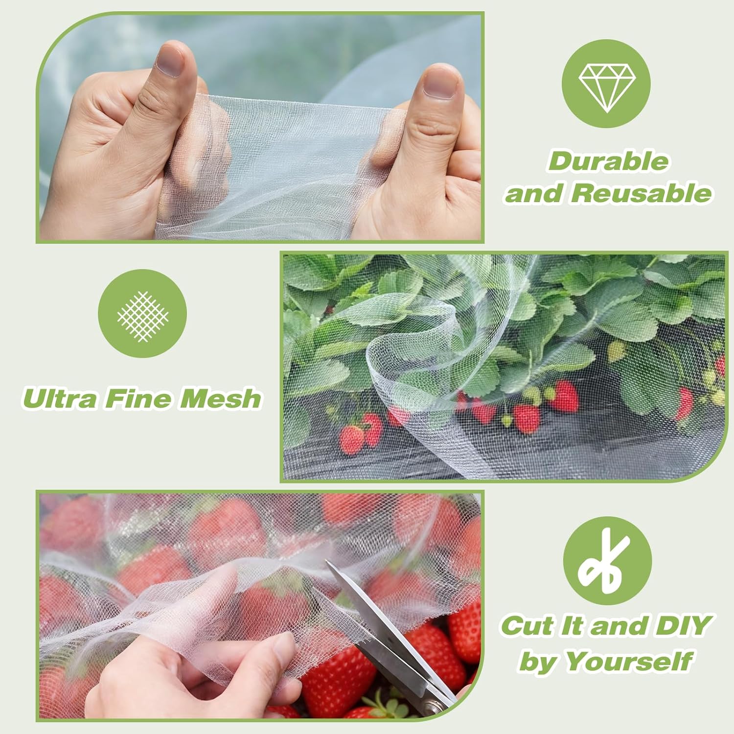 Ultra Fine Garden Netting,10'x49' Plant Netting Pest Barrier for Garden Protection Row Cover Raised Bed Screen Mesh Greenhouse Mosquito Net, Protecting Tree Plants Vegetable Flowers Fruits